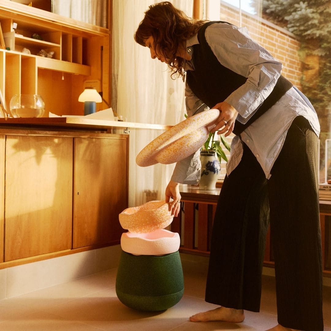 Stapelstein spring special dynamic all set met donker groene base, stapelstein original stenen petal en roze en balansbord petal