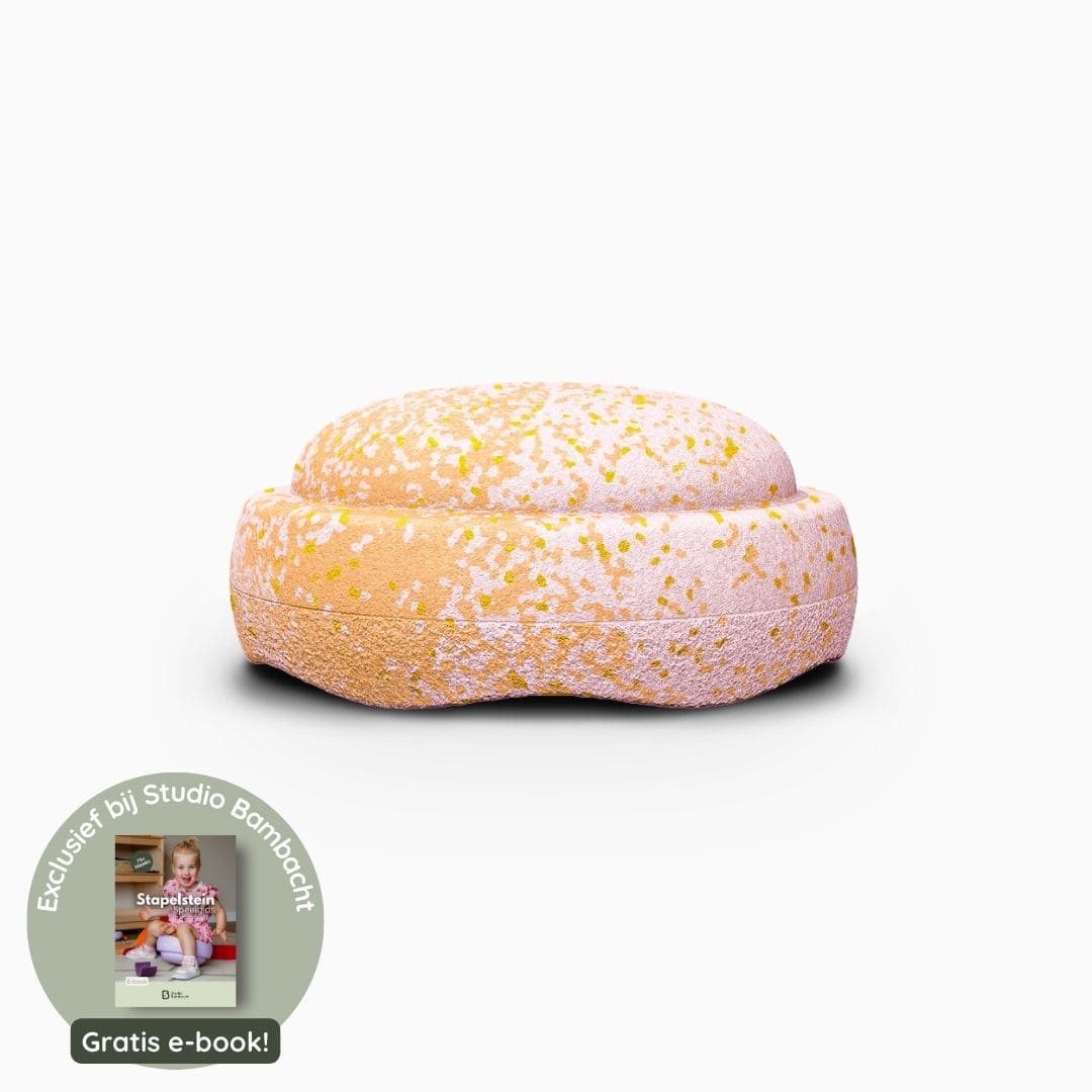 Stapelstein Spring Special steen petal licht roze met gele en oranje spikkels