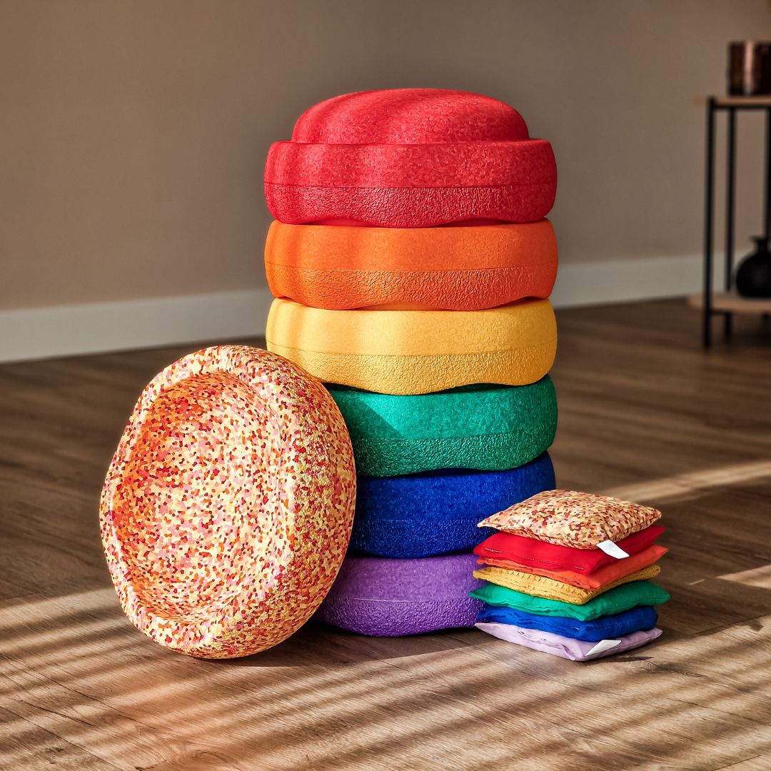 Combideal kortingsactie Stapelstein stenen regenboog en super warm met little botanic label pittenzakjes regenboog en super warm