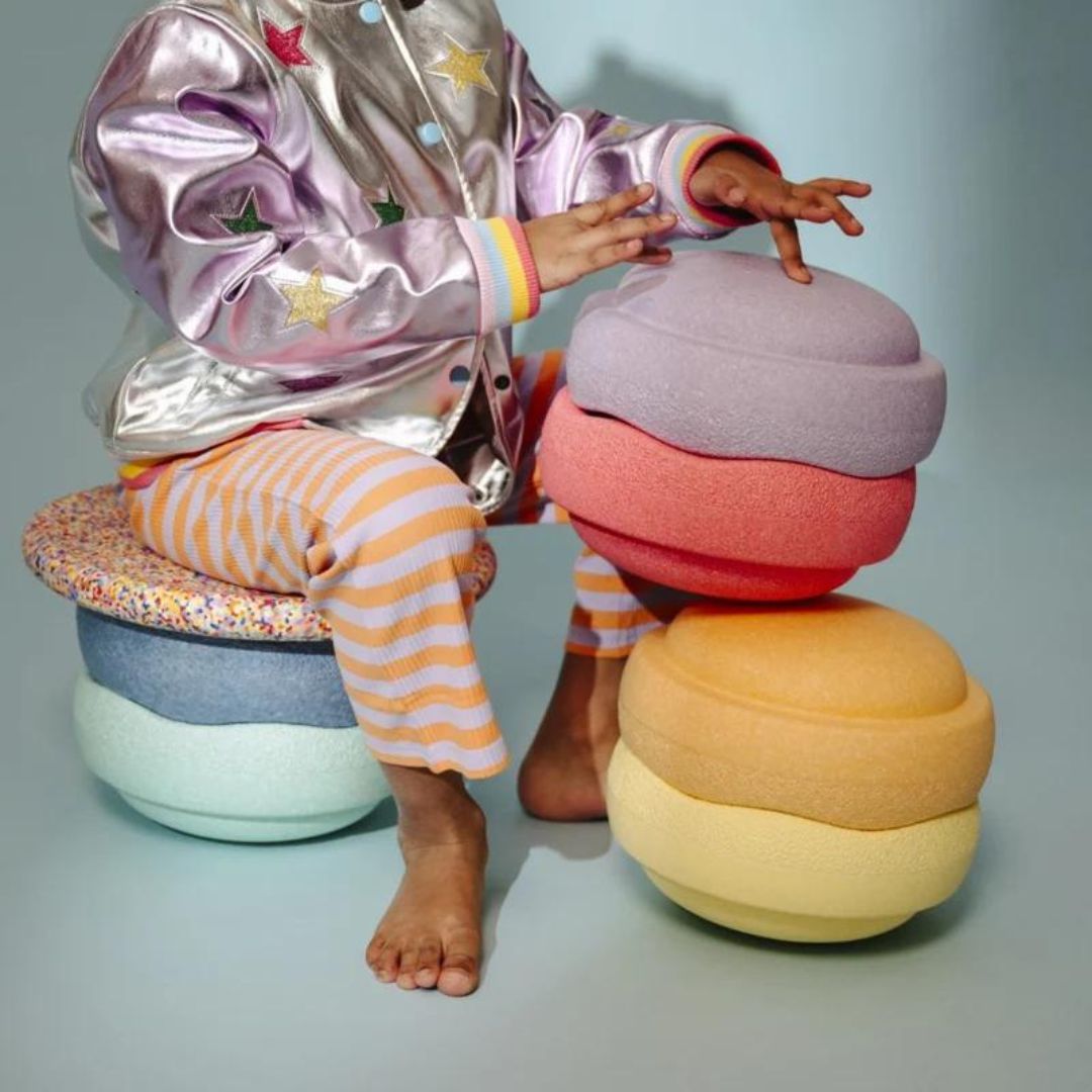 Stapelstein 6 + 1 pastel set met 6 stapelstein-stenen en 1 balansbord super cool