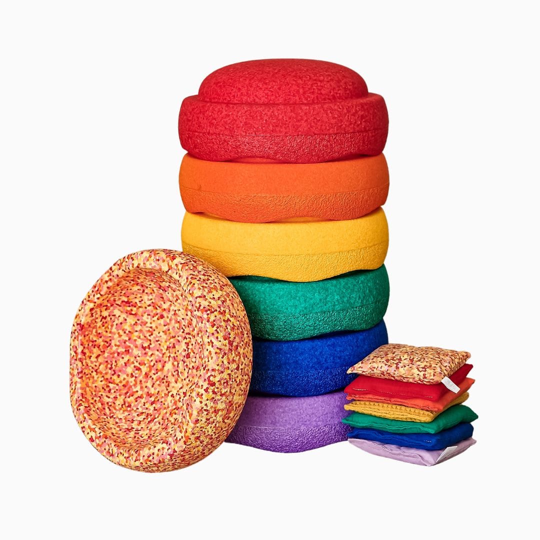 Combideal kortingsactie Stapelstein stenen regenboog en super warm met little botanic label pittenzakjes regenboog en super warm
