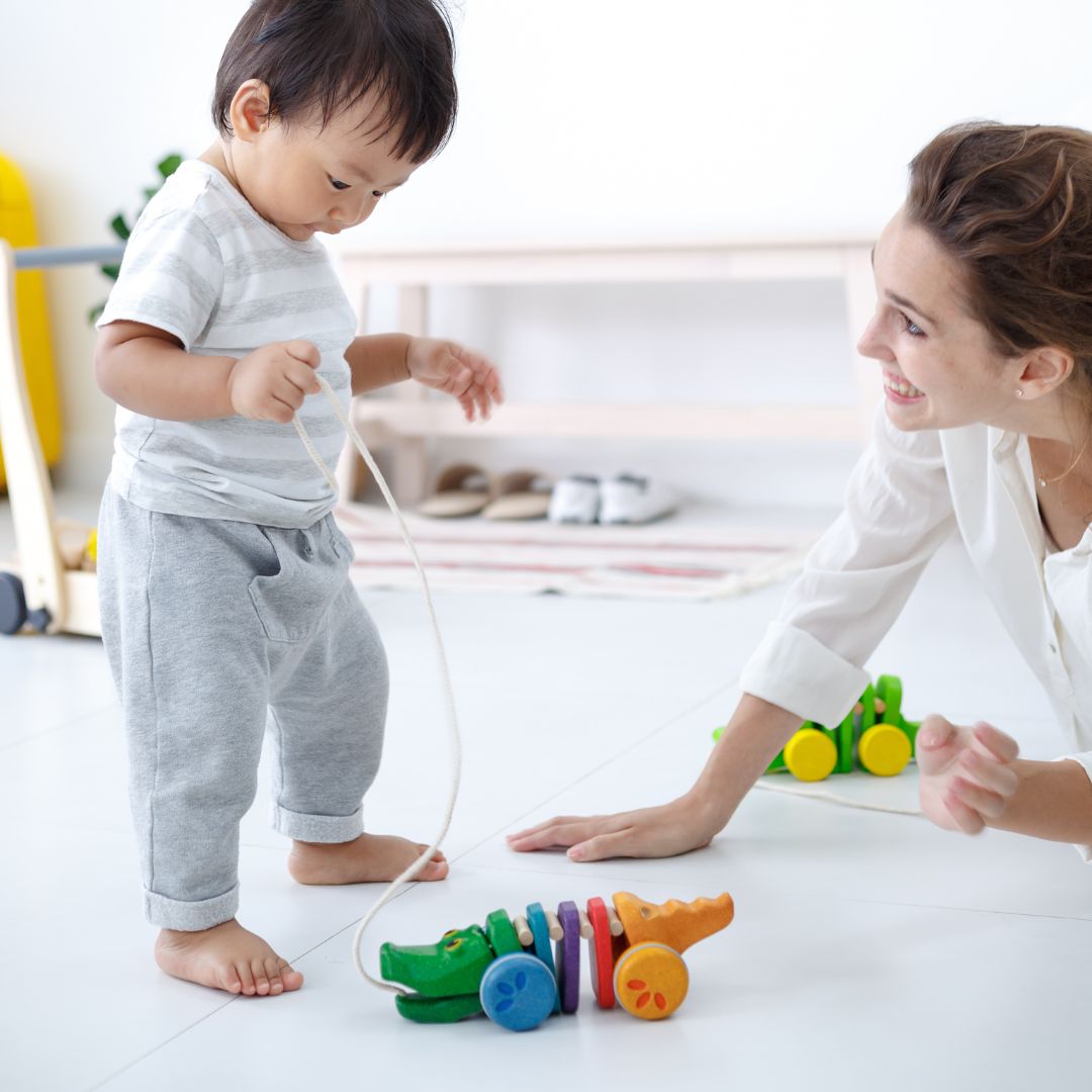 Plantoys trekfiguur regenboog krokodil van planwood