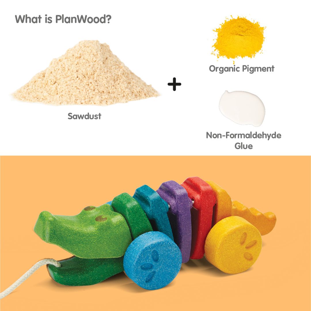 Plantoys trekfiguur regenboog krokodil van planwood