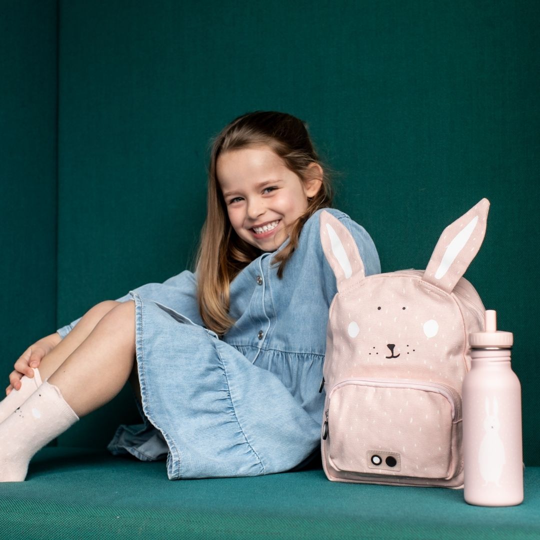 Trixie Baby kinderrugtas Mrs. Rabbit konijn met naam licht roze