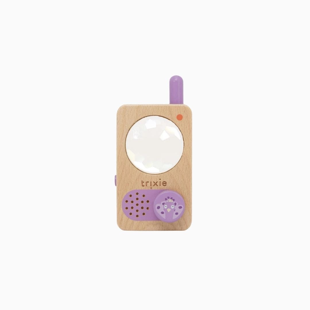 Trixie houten walkie talkie in het thema van Mrs. Peacock