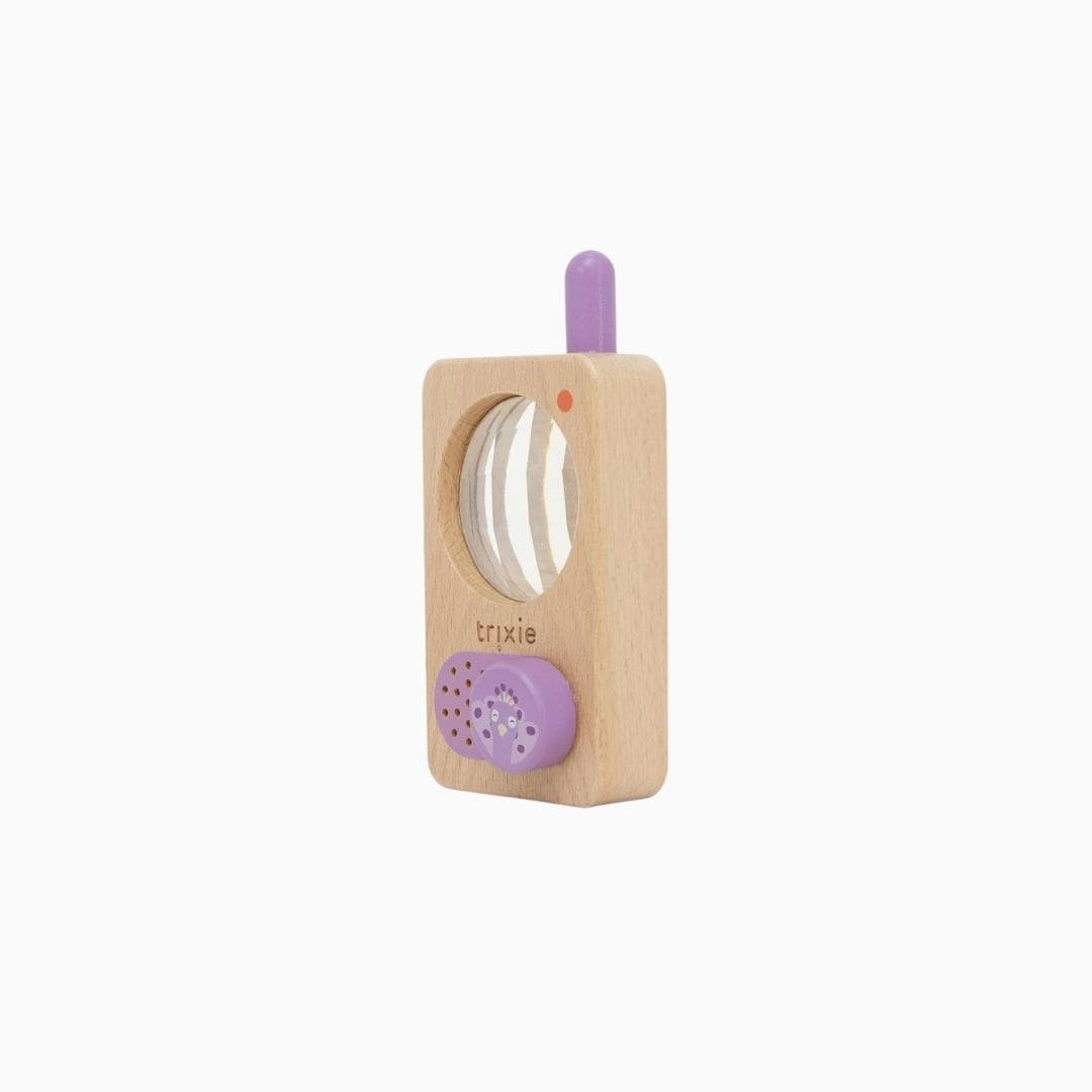 Trixie houten walkie talkie in het thema van Mrs. Peacock