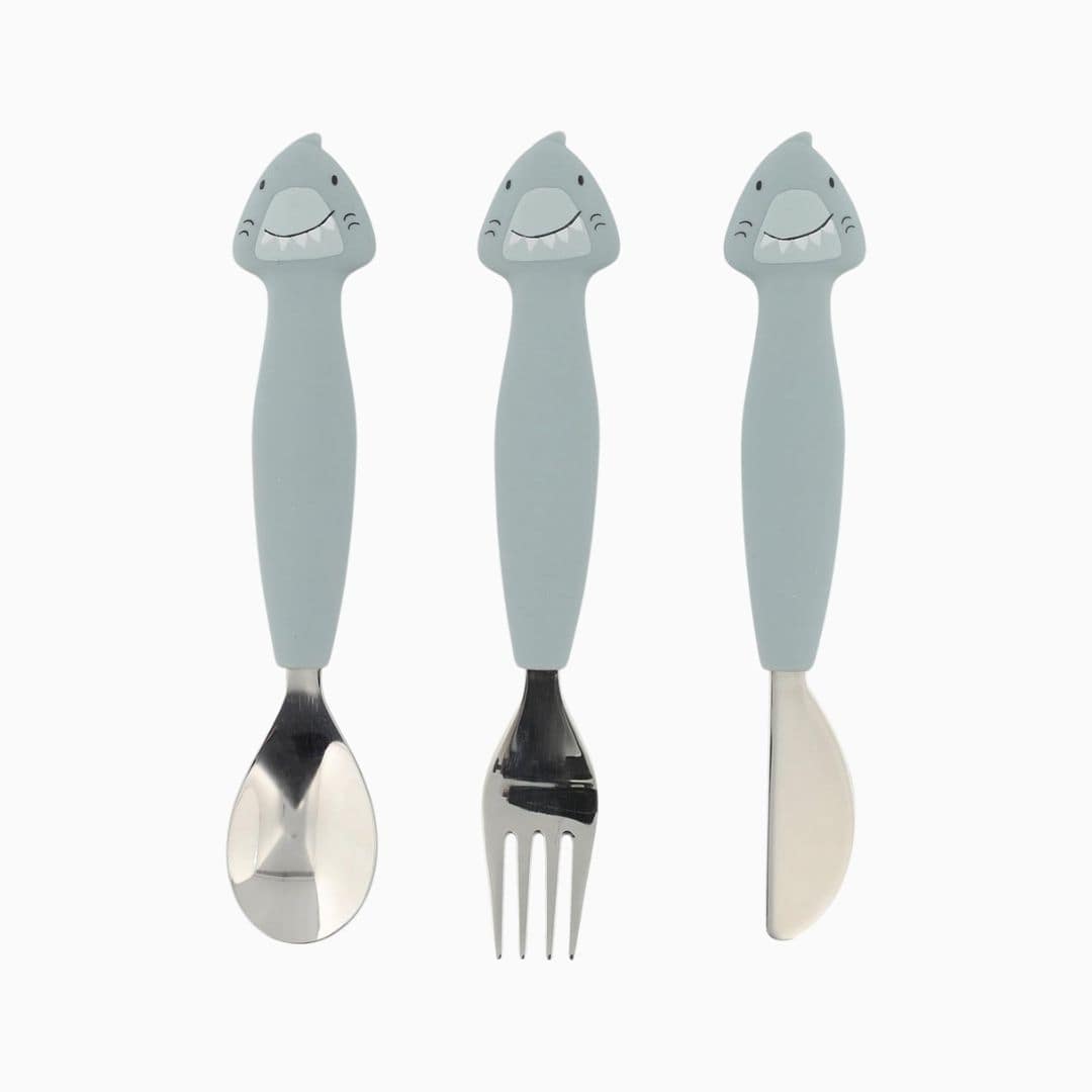 Trixie kinderbestek met mes, vork en lepel met haai