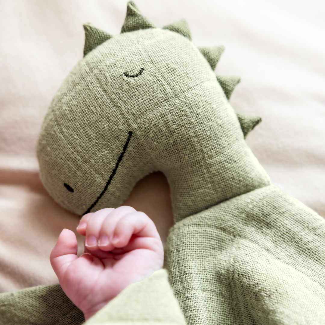 Trixie knuffeldoek van organisch katoen Mr. Dino in de kleur oudgroen