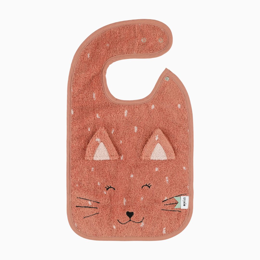 Trixie badstof slabbetje van biologisch katoen Mrs. Cat kat in roze