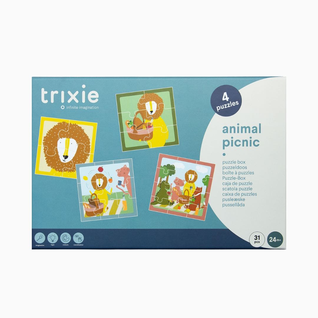Trixie puzzeldoos met 4 verschillende puzzels van 4 stukjes, 6 stukjes, 9 stukjes en 12 stukjes