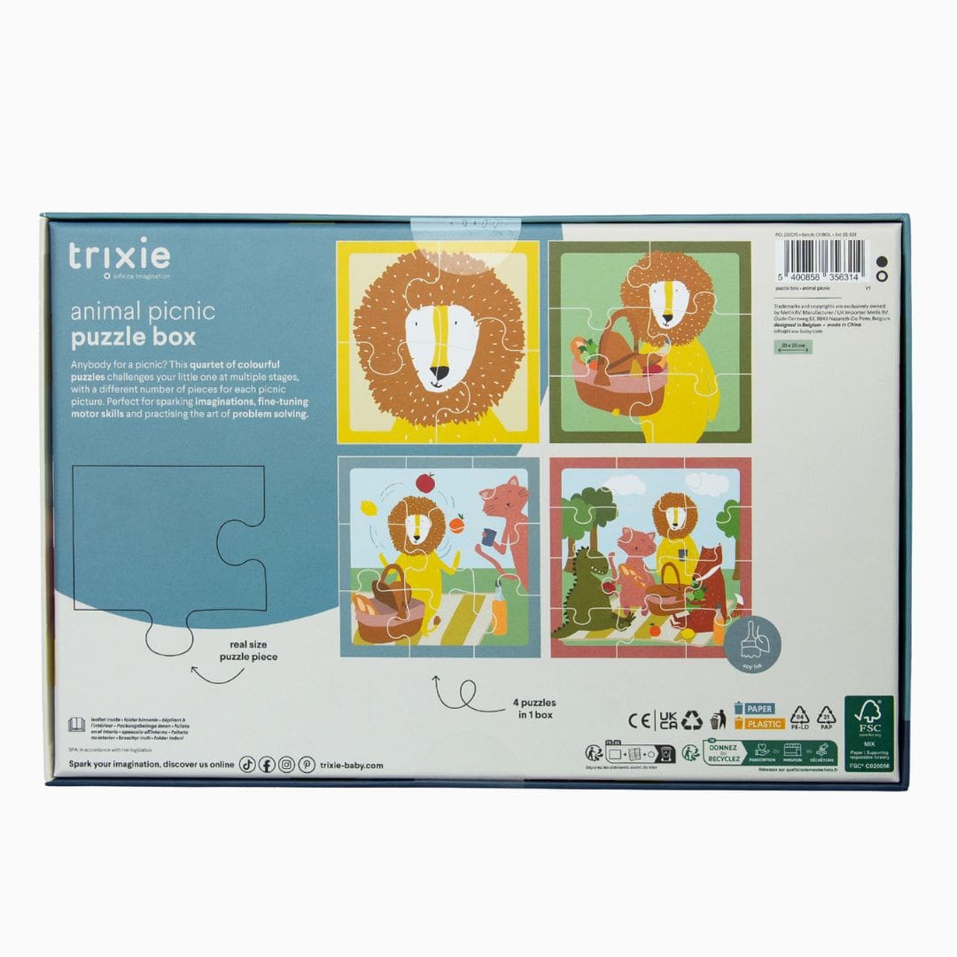 Trixie puzzeldoos met 4 verschillende puzzels van 4 stukjes, 6 stukjes, 9 stukjes en 12 stukjes