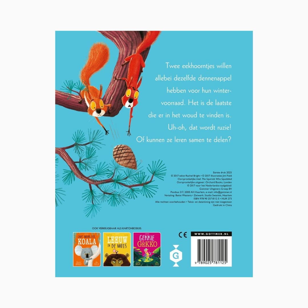 Twee vechtende eekhoorntjes kartonboekje van Rachel Bright