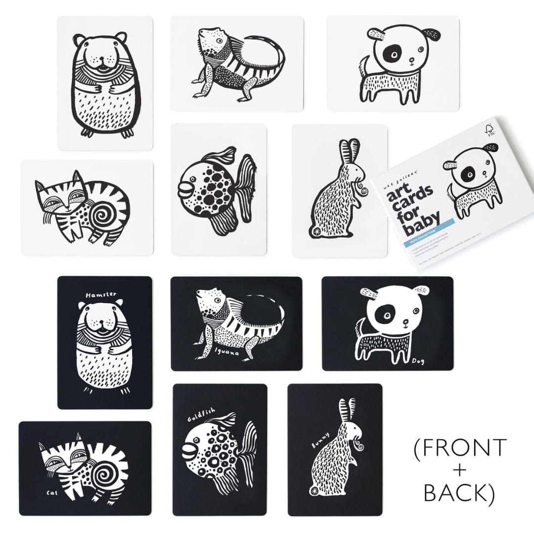 Wee Gallery Art Cards kijkkaarten in zwart wit met huisdieren