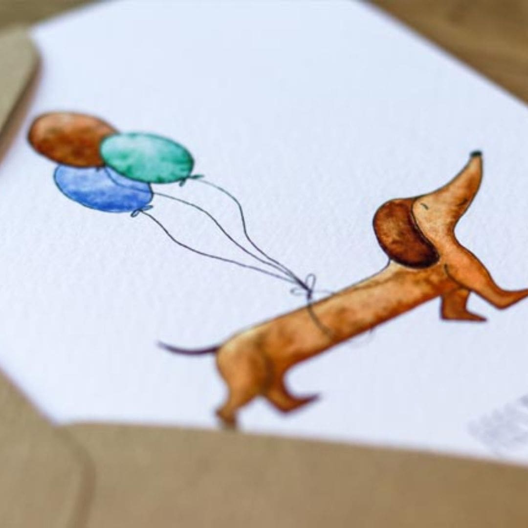 Juulz Illustrations kaartje feestje met tekkel en ballonnen