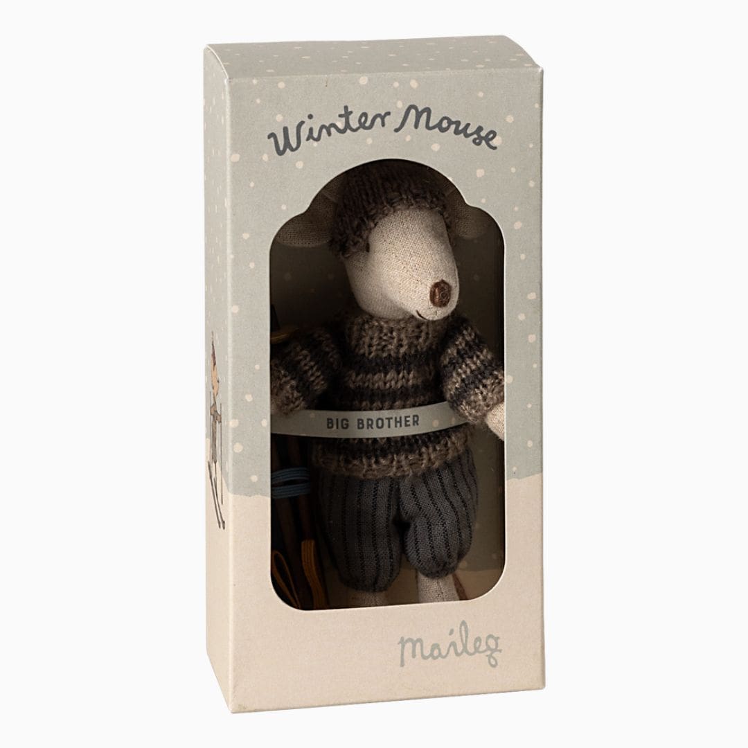 Maileg winter muis met ski set, grote broer - grey