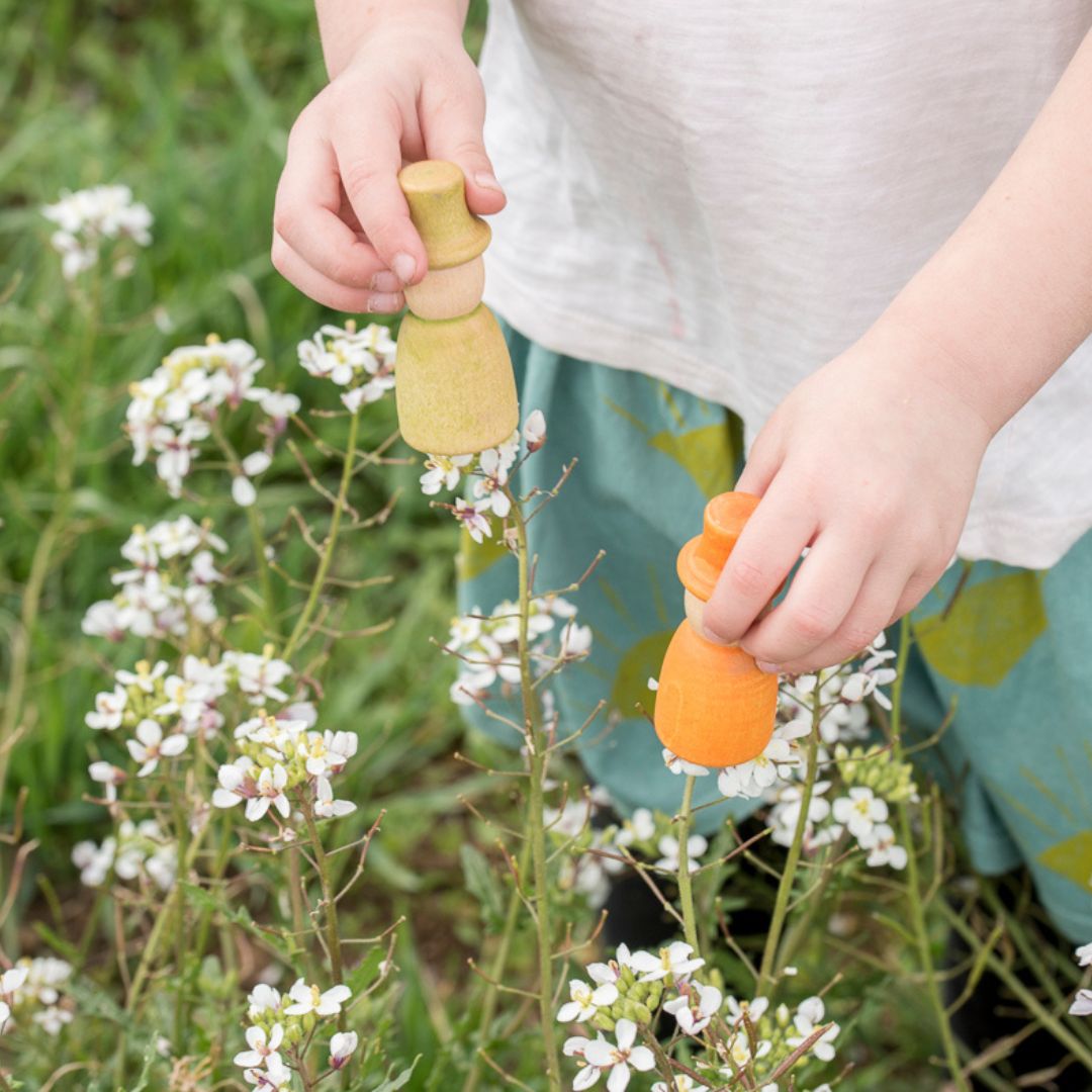 Grapat houten Nins poppetjes met hoed - 12 delig