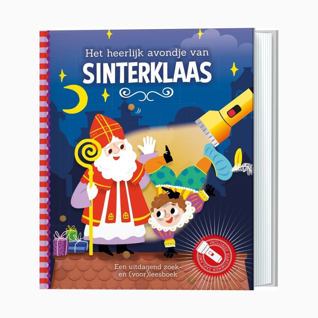 Zoekboek met kartonnen zaklamp over sinterklaas Het heerlijk avondje van Sinterklaas