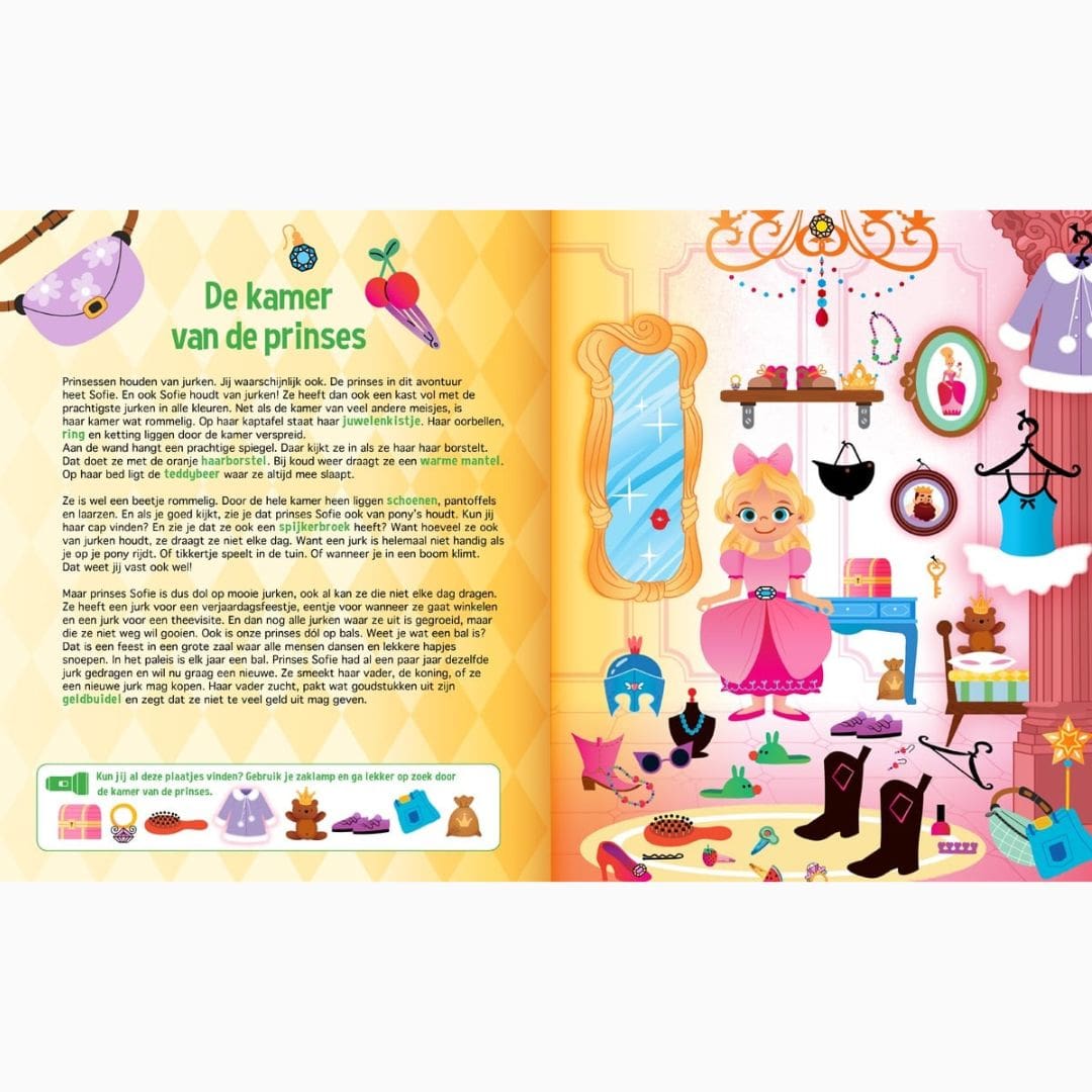 Zoekboek met zaklamp speuren naar Prinsessen van uitgeverij lantaarn publishers