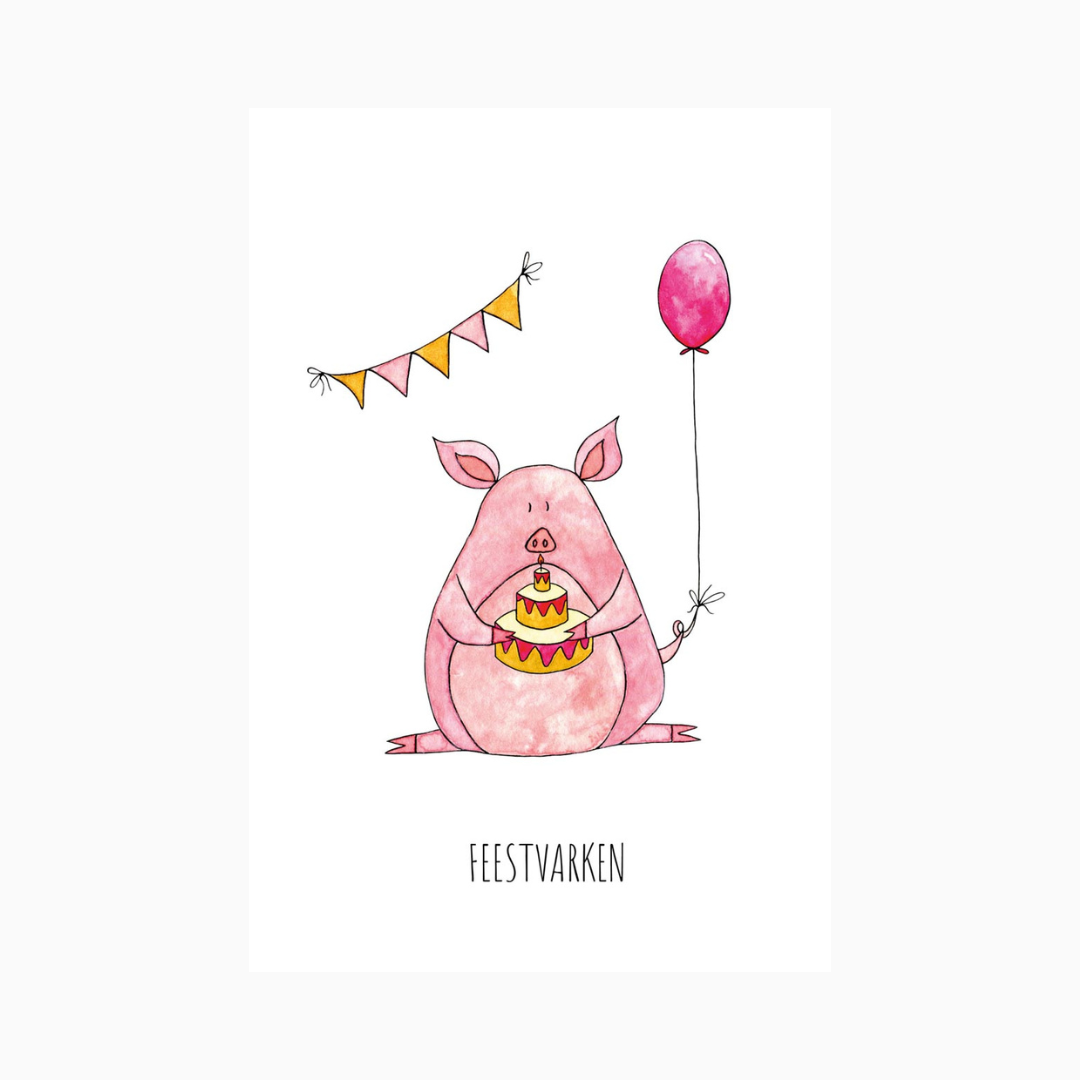 Juulz Illustration & design ansichtkaart - feestvarken