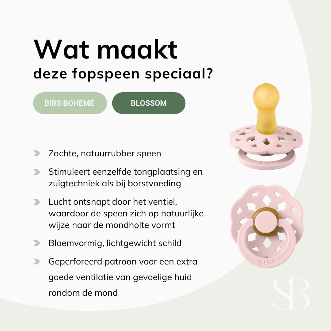 BIBS Boheme fopspeen met natuurrubber speen in de kleur blossom licht roze