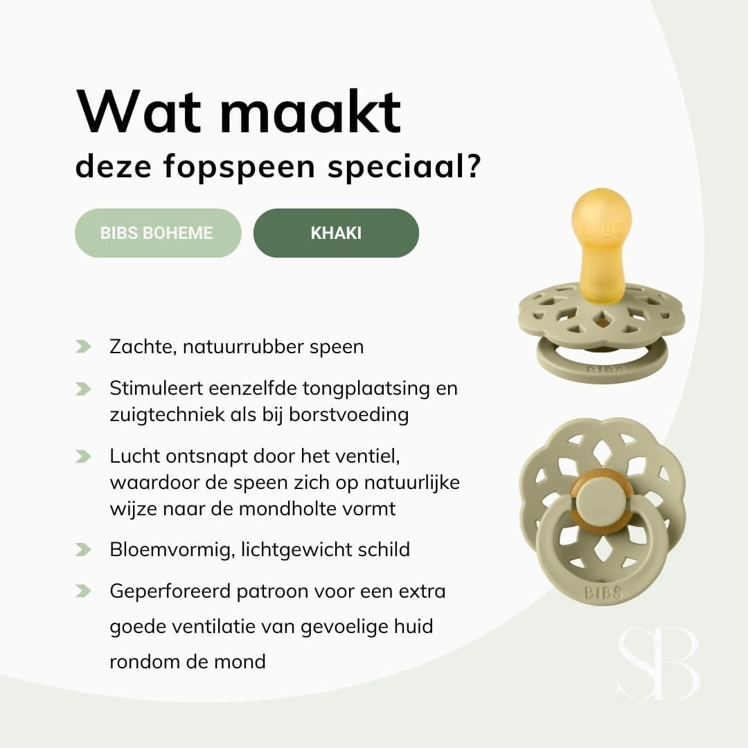 bibs boheme fopspeen met natuurrubber speen in de kleur khaki groen