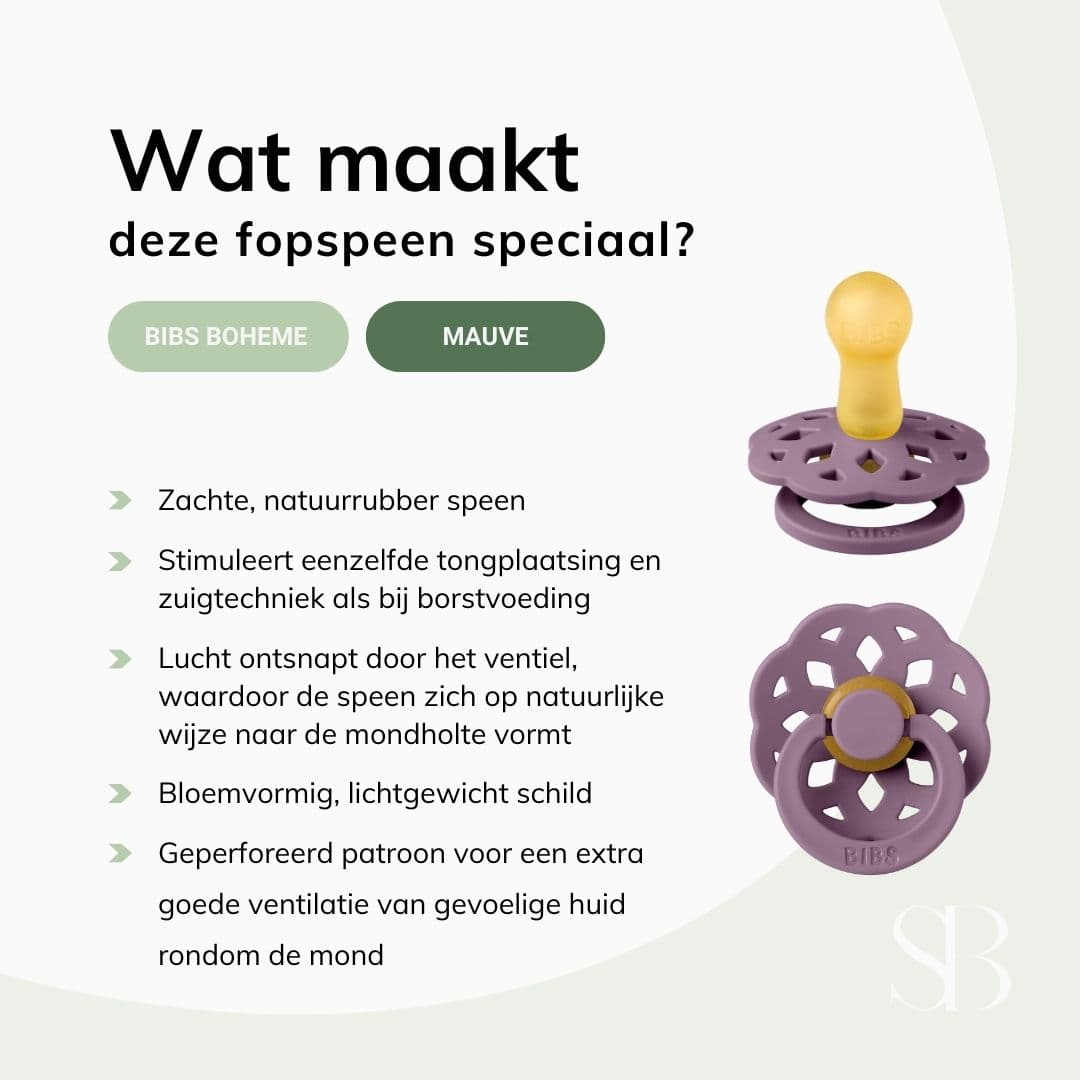 bibs boheme fopspeen met natuurrubber speen in de kleur mauve paars