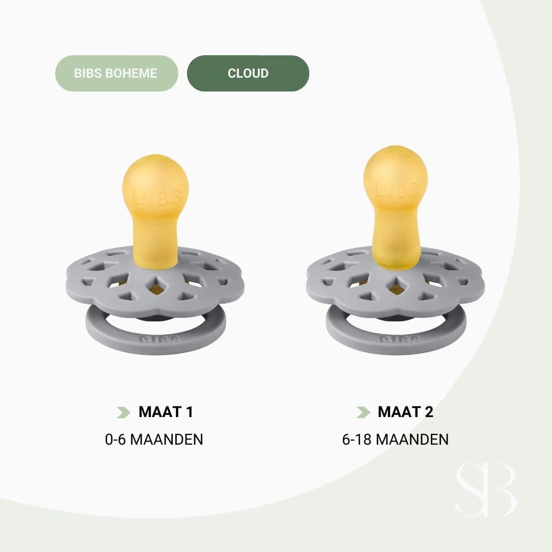 BIBS Boheme fopspeen met natuurrubber speen in de kleur cloud grijs