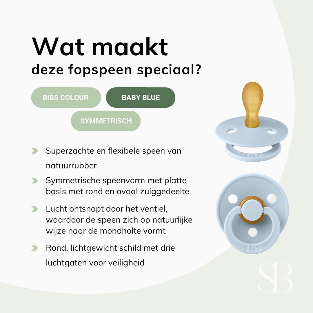 BIBS colour fopspeen met symmetrische speen van natuurrubber in de kleur baby blue