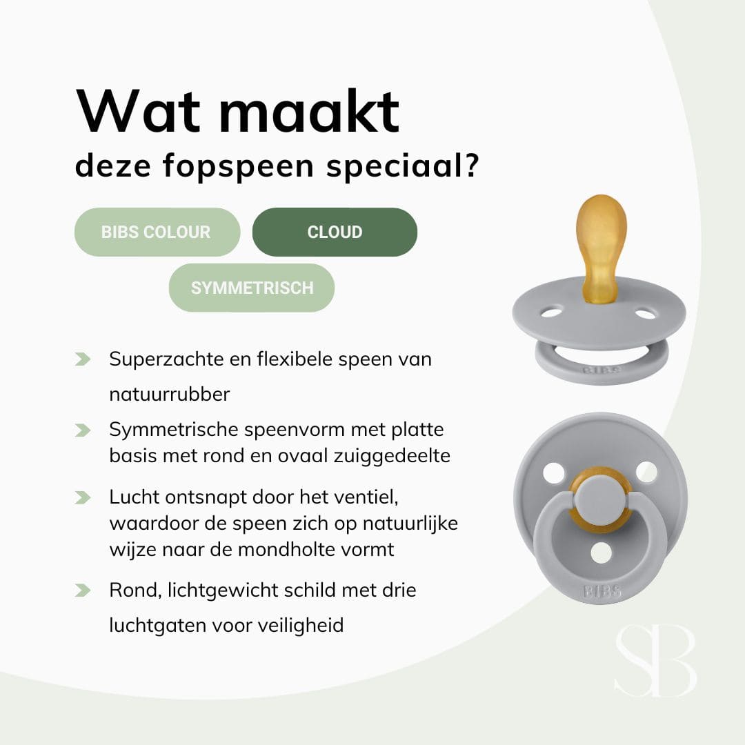 BIBS Colour fopspeen met symmetrische speen van natuurrubber in de kleur cloud licht grijs