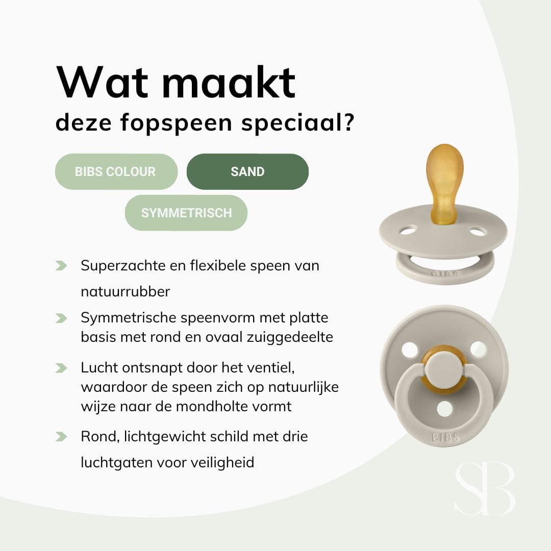 BIBS colour fopspeen met symmetrische speen van natuurrubber in de kleur sand beige