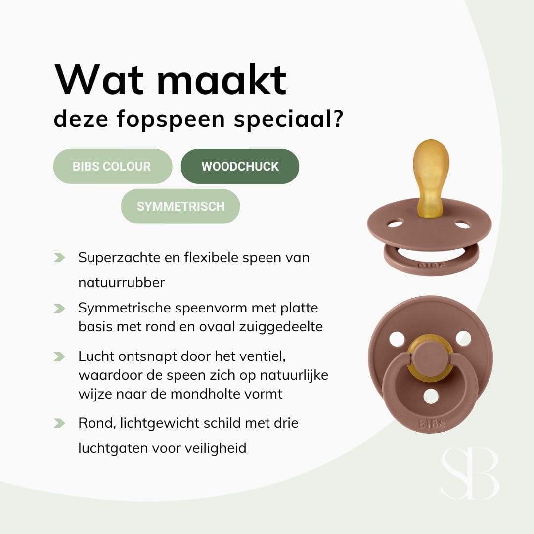 BIBS colour fopspeen met symmetrische speen van natuurrubber in de kleur woodchuck rood bruin