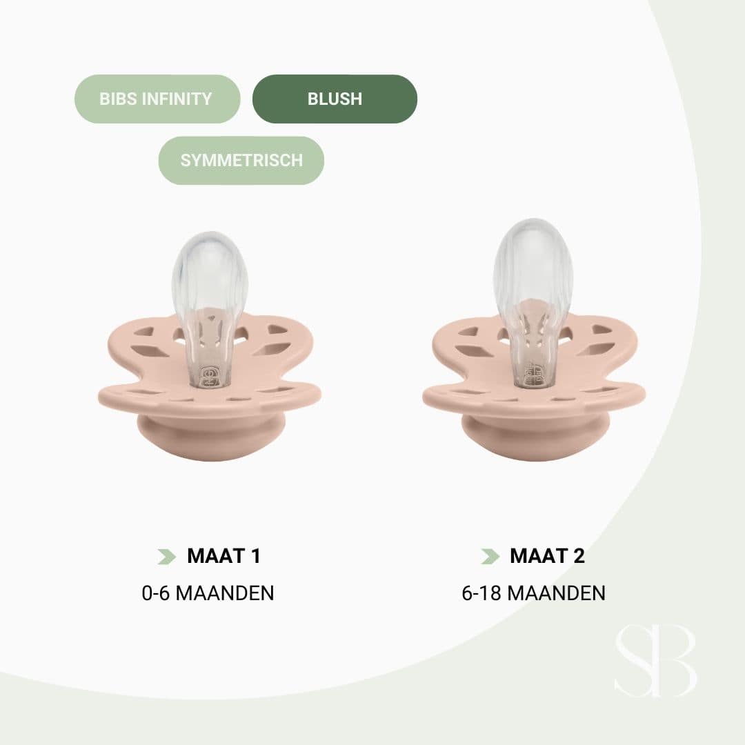 BIBS infinity silicone speen met symmetrische speenvorm in de kleur blush