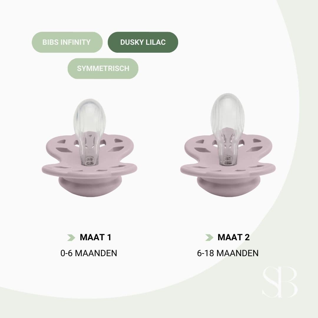 BIBS infinity silicone speen met symmetrische speenvorm in de kleur dusky lilac