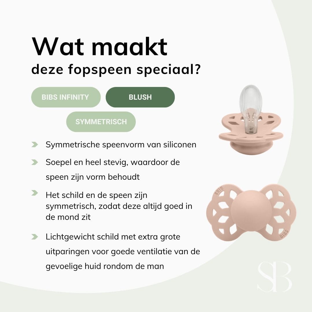 BIBS infinity silicone speen met symmetrische speenvorm in de kleur blush