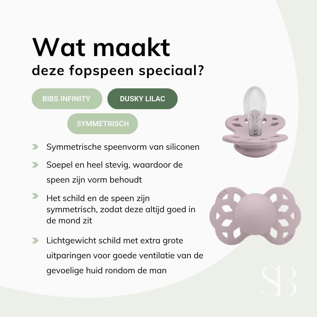 BIBS infinity silicone speen met symmetrische speenvorm in de kleur dusky lilac