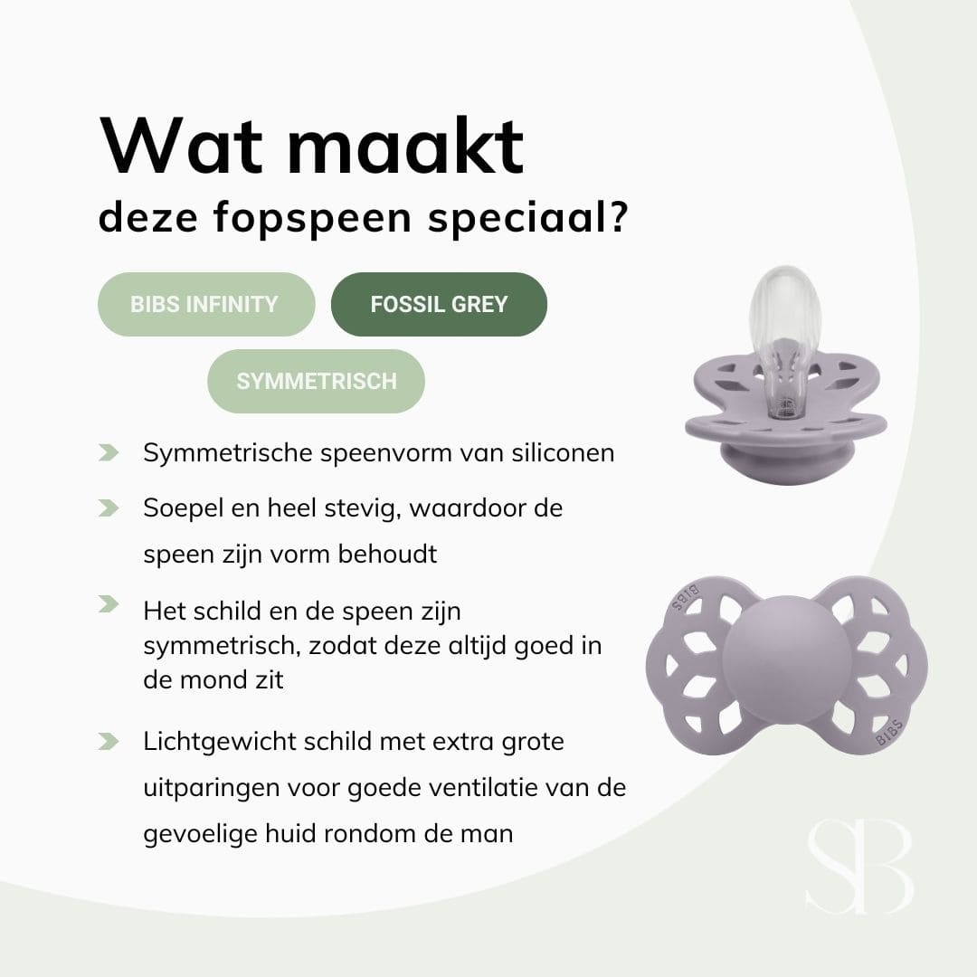 BIBS infinity silicone speen met symmetrische speenvorm in de kleur fossil grey