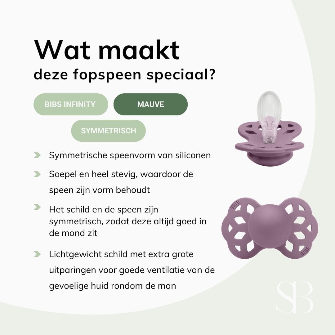 BIBS infinity silicone speen met symmetrische speenvorm in de kleur mauve