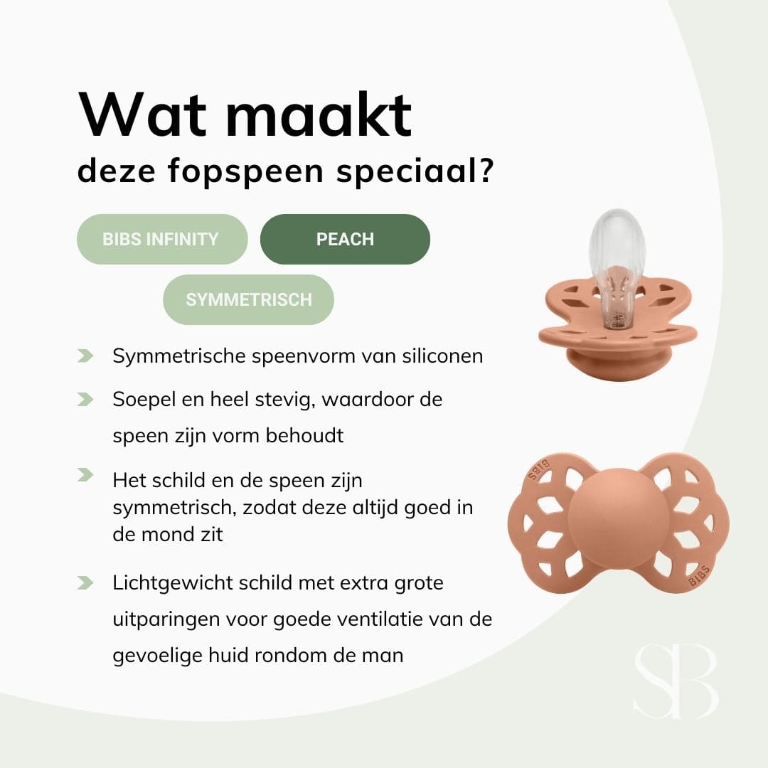 BIBS infinity silicone speen met symmetrische speenvorm in de kleur peach