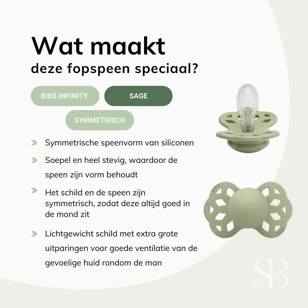 BIBS infinity silicone speen met symmetrische speenvorm in de kleur sage