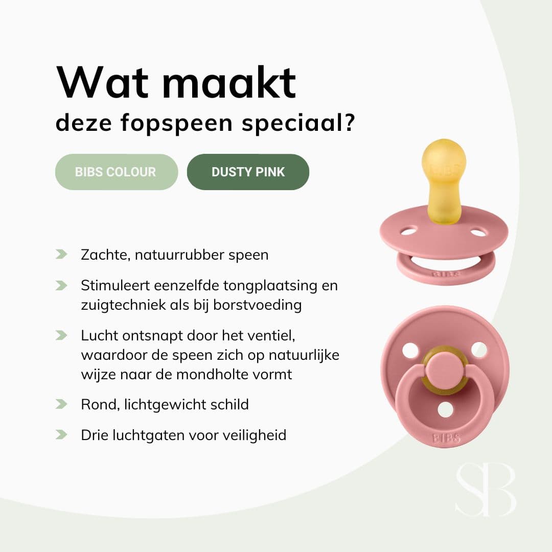 BIBS fopspeen met ronde natuurrubber speen in de kleur dusty pink roze