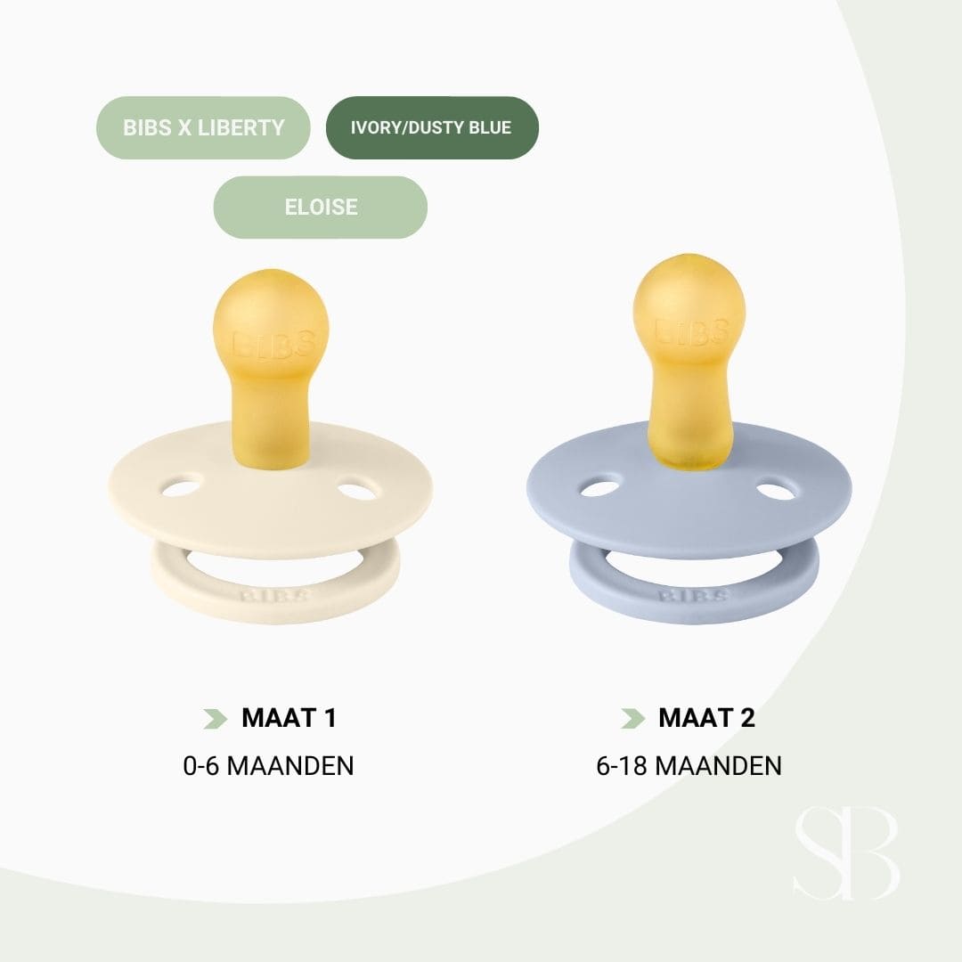 BIBS X LIBERTY fopspeen met ronde natuurrubber speen en bloemenprint eloise in ivory wit en dusty blue blauw