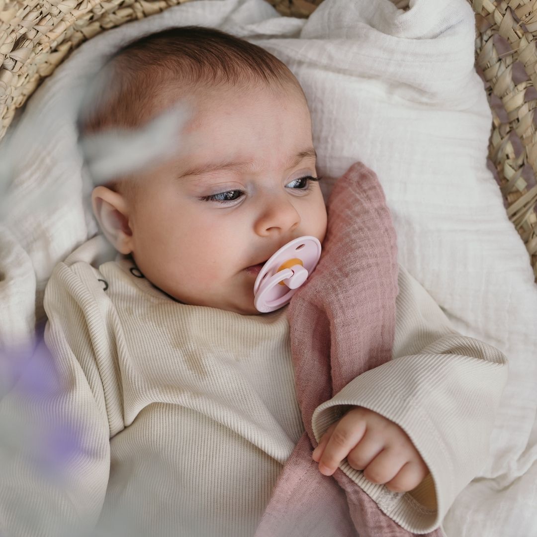 BIBS colour fopspeen met natuurrubber speen in de kleur blossom