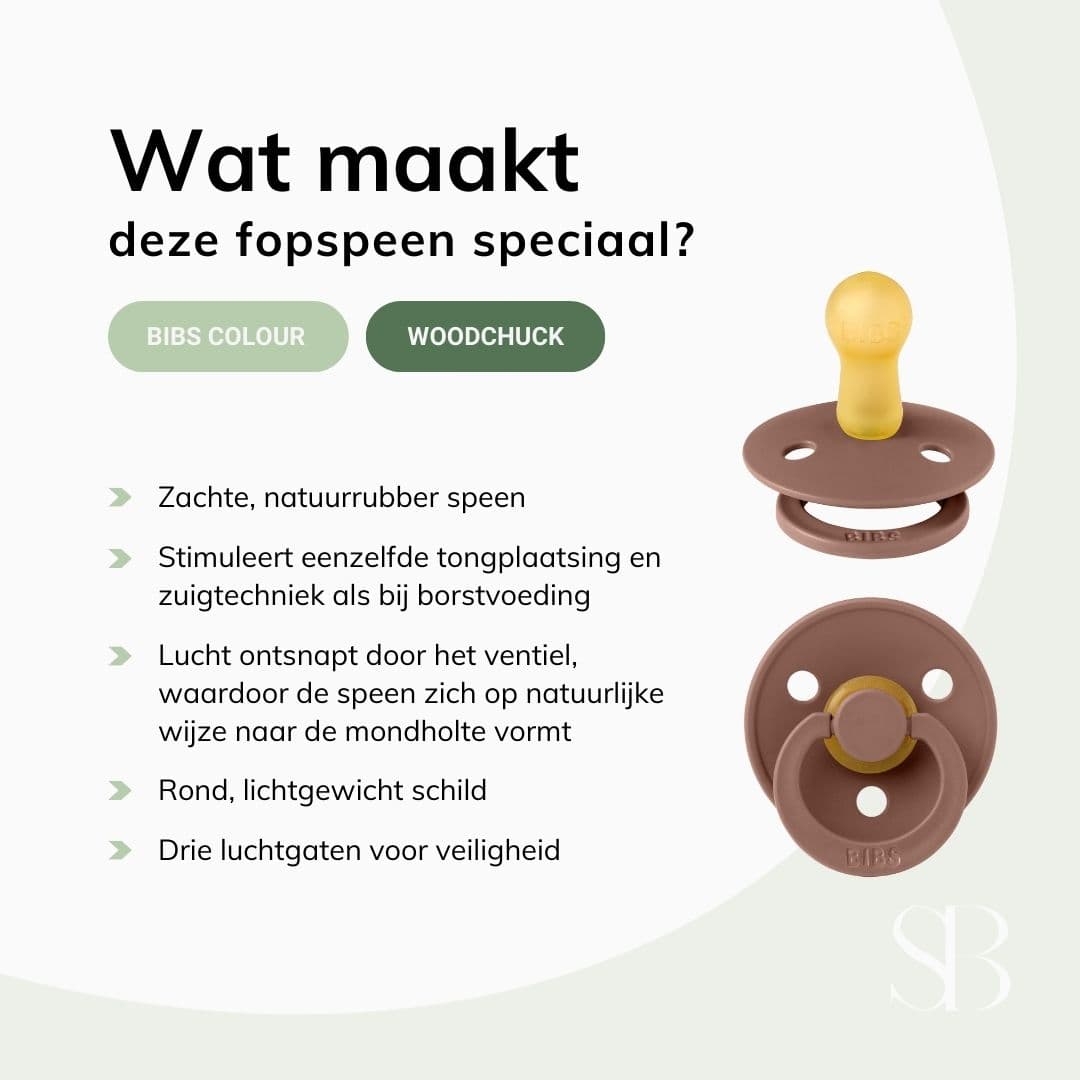 BIBS colour fopspeen met natuurrubber speen in de kleur woodchuck