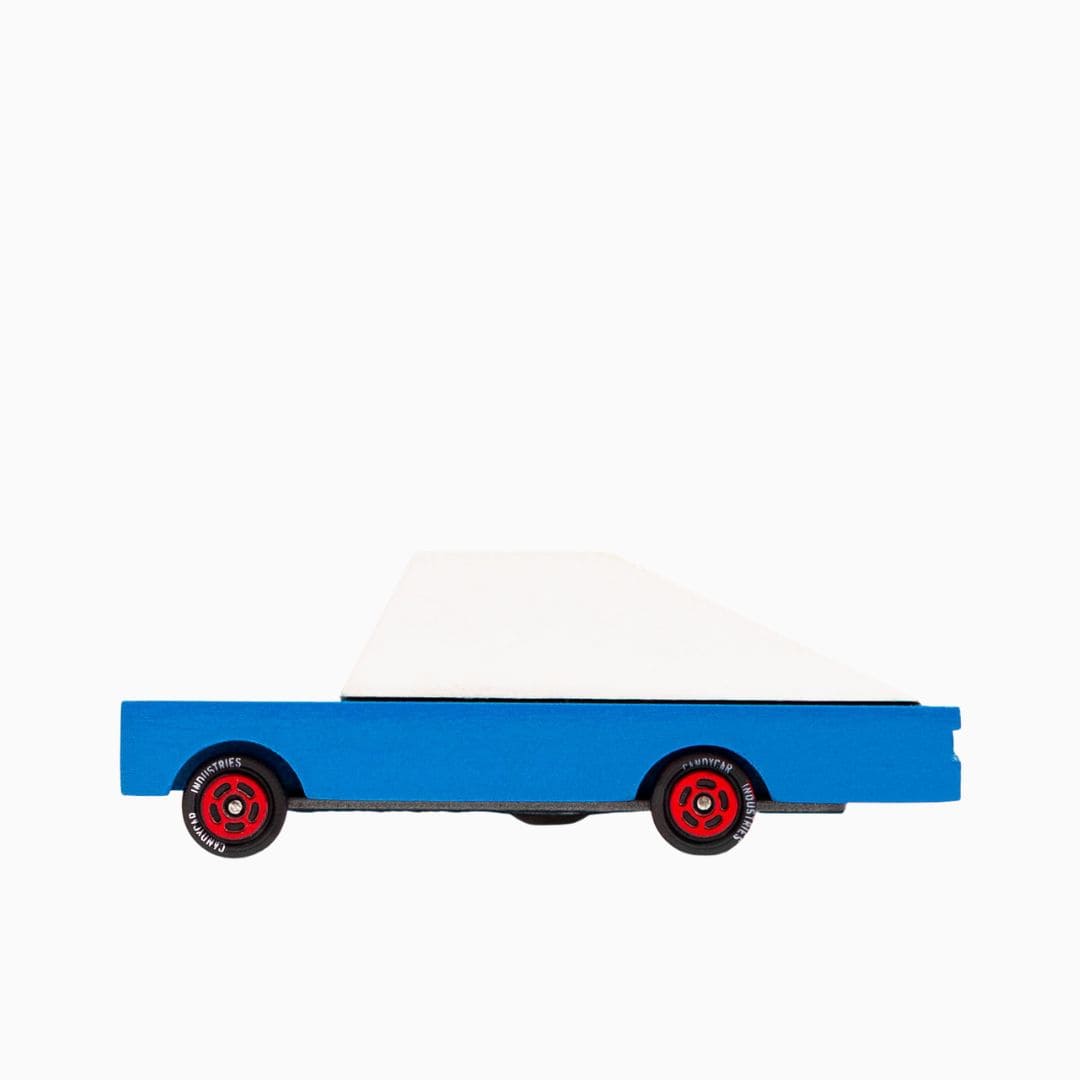 Candylab Toys raceauto Candycar Blue racer #8 van massief beukenhout