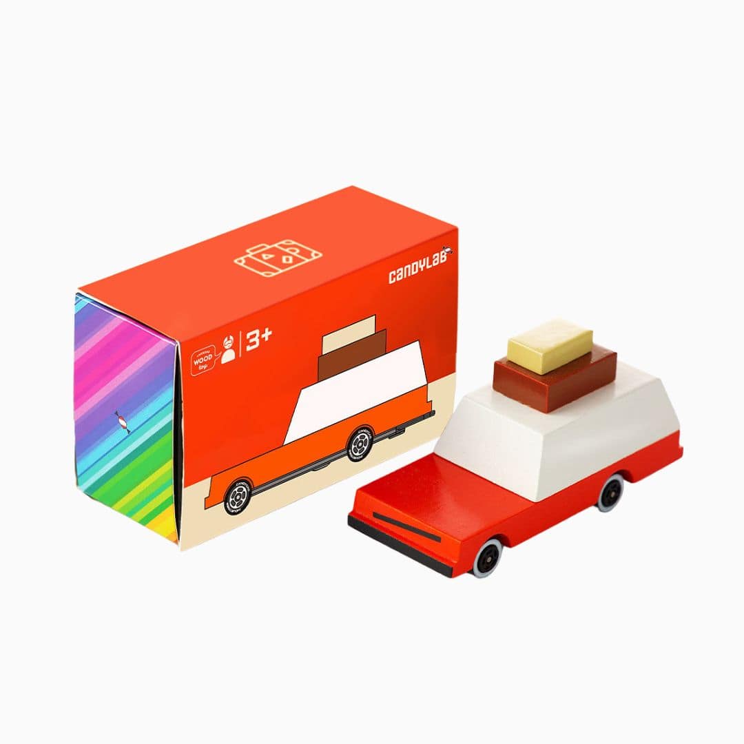 Candylab Toys houten speelgoed auto Candycar Luggage wagon van massief beukenhout