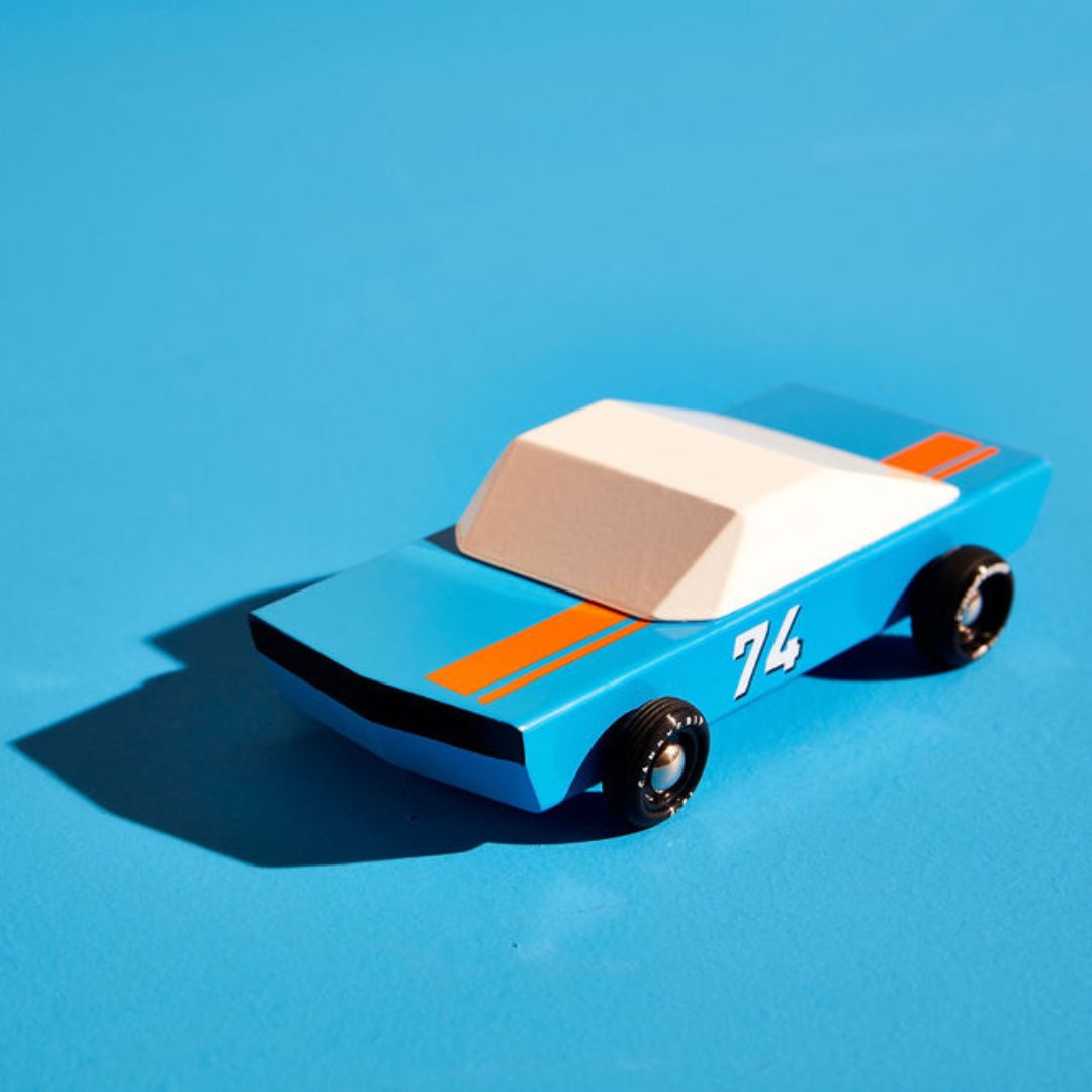 Candylab Toys houten raceauto Americana Blu 74