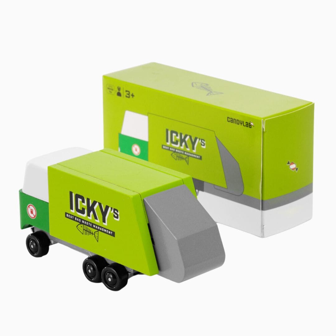 Candylab Toys houten speelgoedauto vuilniswagen