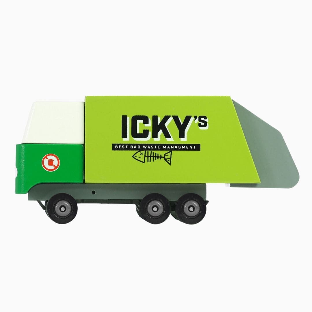 Candylab Toys houten speelgoedauto vuilniswagen