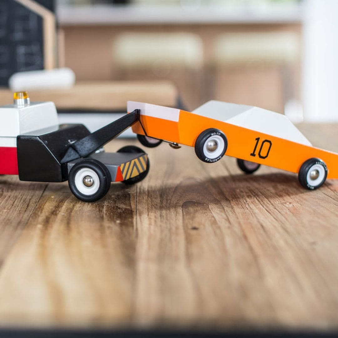 Candylab Toys houten speelgoed raceauto American GT 10 oranje van massief beukenhout