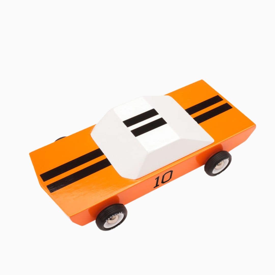Candylab Toys houten speelgoed raceauto American GT 10 oranje van massief beukenhout